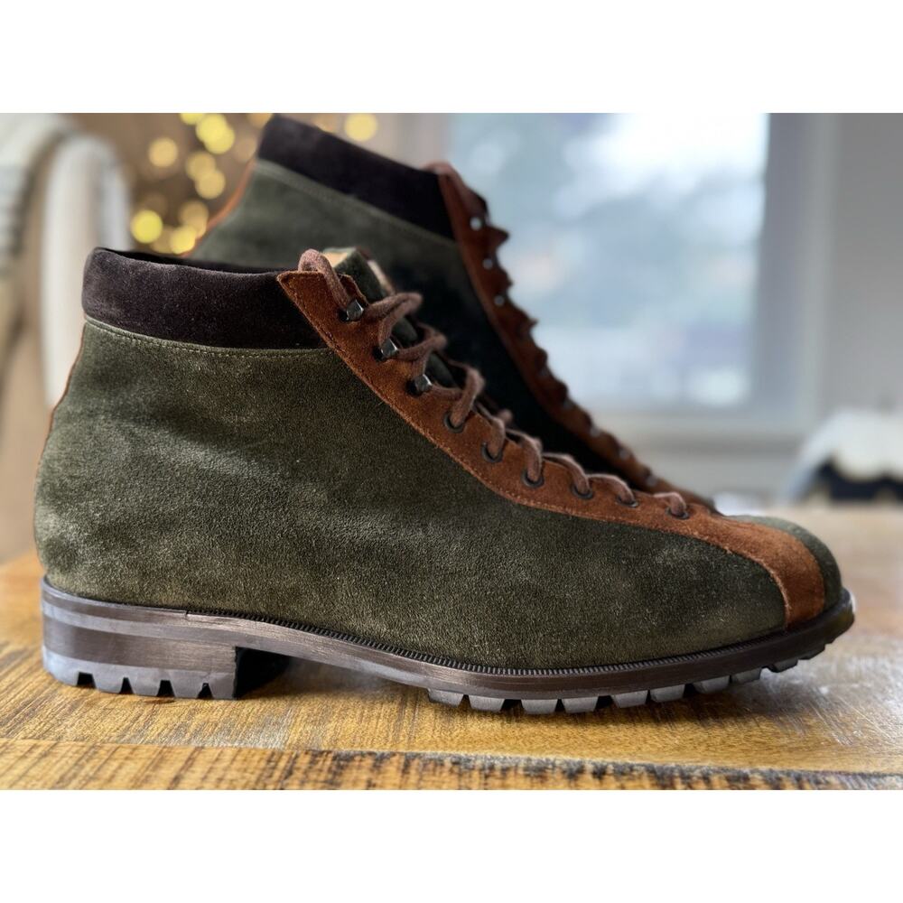 Sutor Mantellassi Suede Brown-Green Leather Lace-Up Ankle Boots US 10 RT$1300